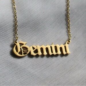 Gemini Stainless Steel Gold Tone Zodiac Sign Necklace